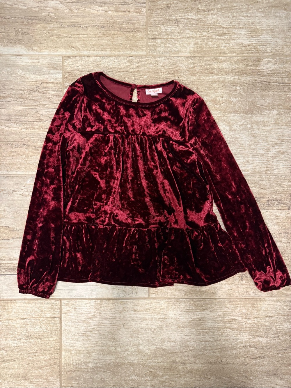Cat & Jack Velvet Peplum Top in Wine